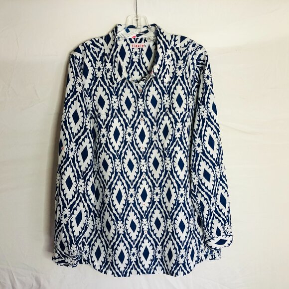 Tizzie Top Women's Size XL Geometric Linen Blend Button Up Tunic - Picture 1 of 5